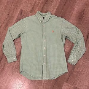 Ralph Lauren Green & White Plaid Button Down Shirt Size Medium